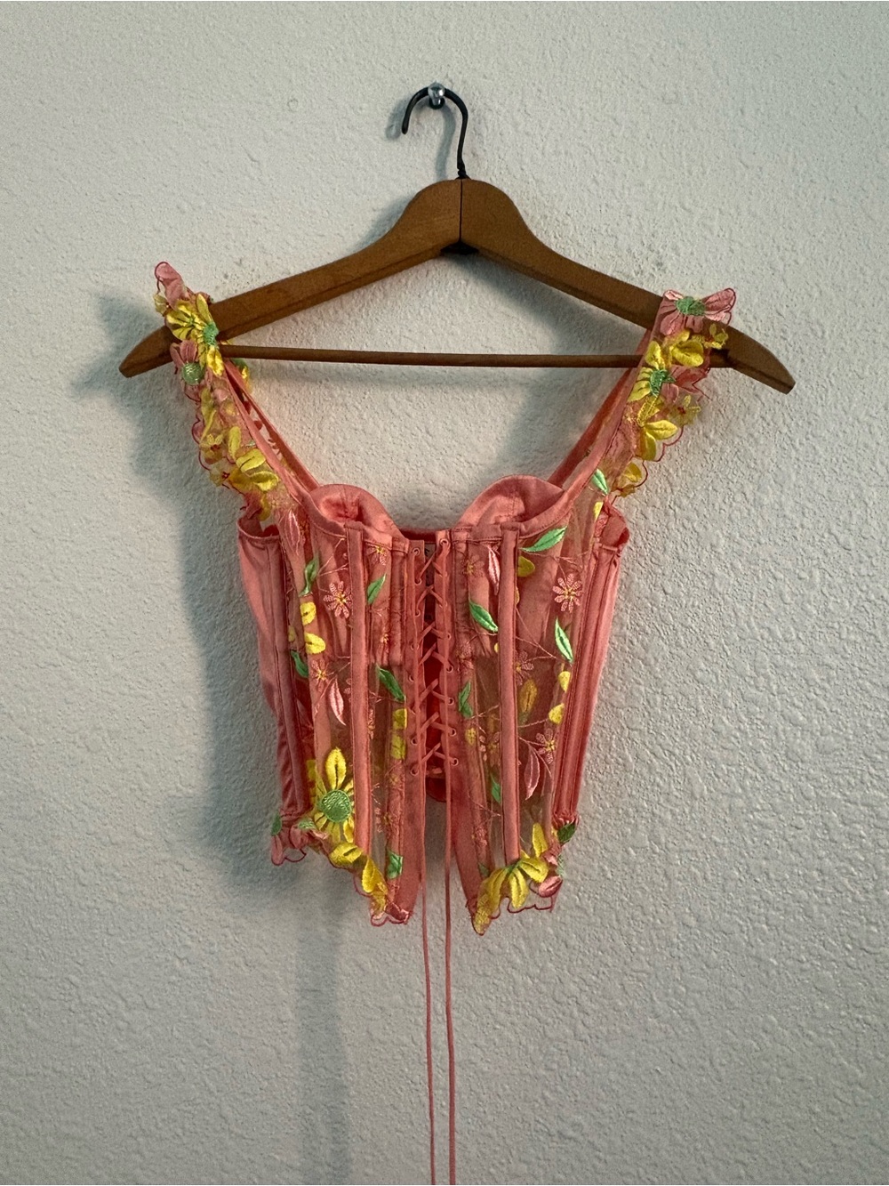 For love and lemons Pink Floral Embroidered Lace-Up Corset Top